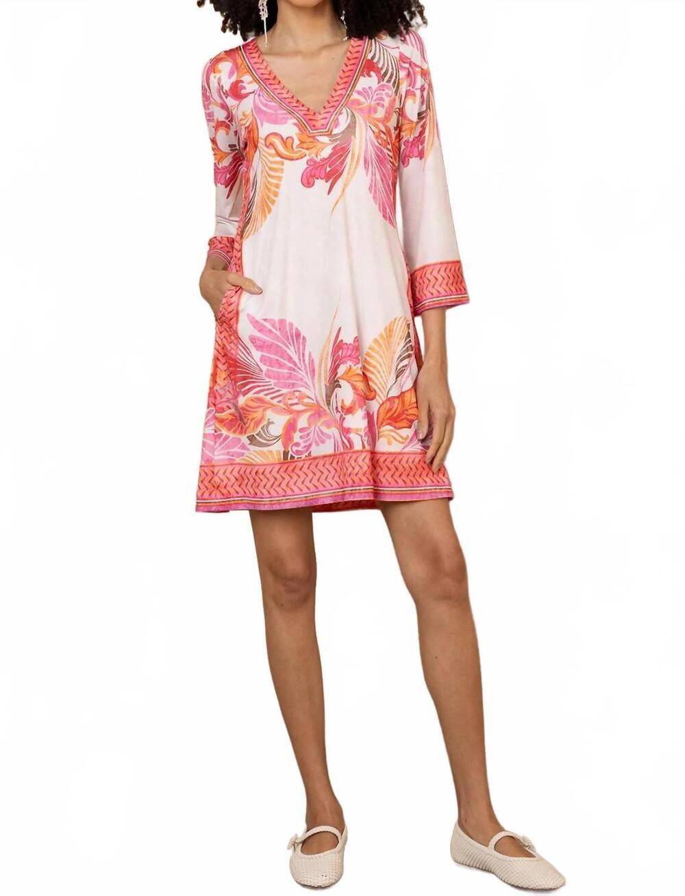 NEW HALE BOB wrenlee long sleeve v-neck dress in pink
